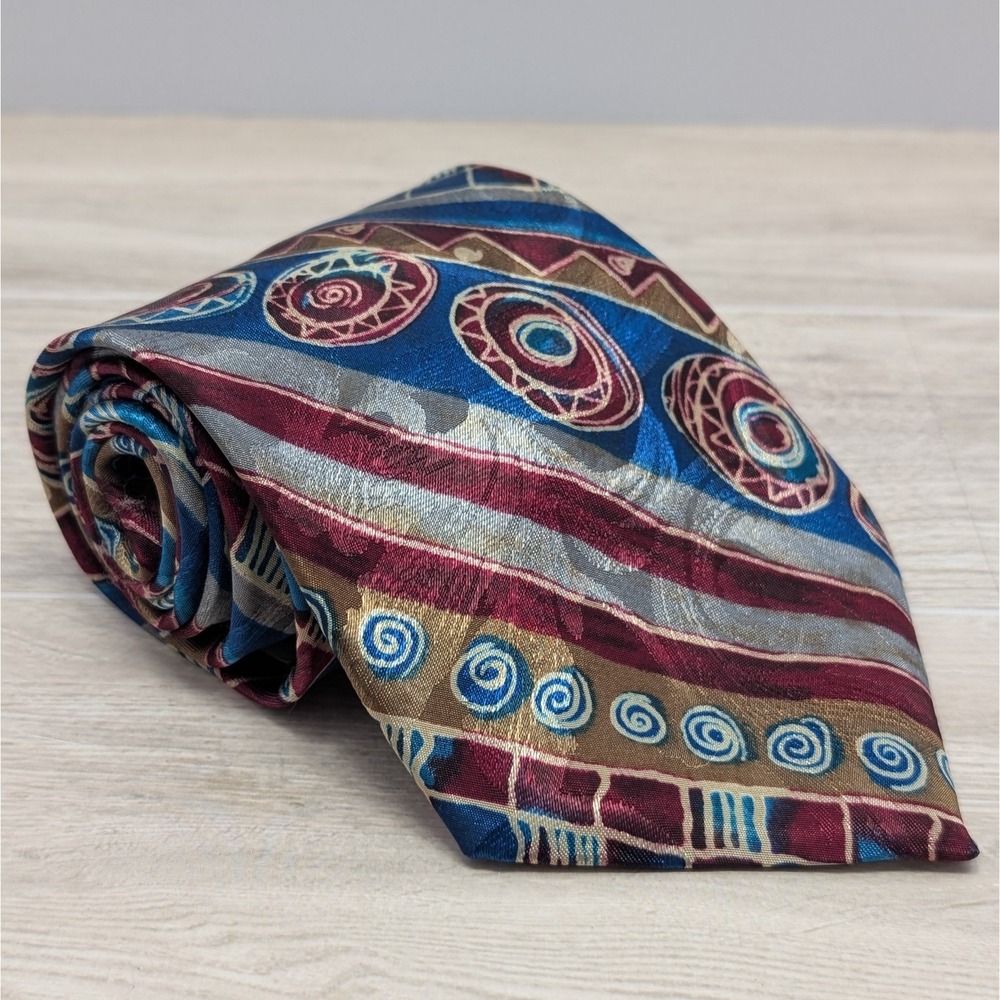 Wembley Men's Necktie Tie Multi-Color Geometric Vintage Made USA 58"